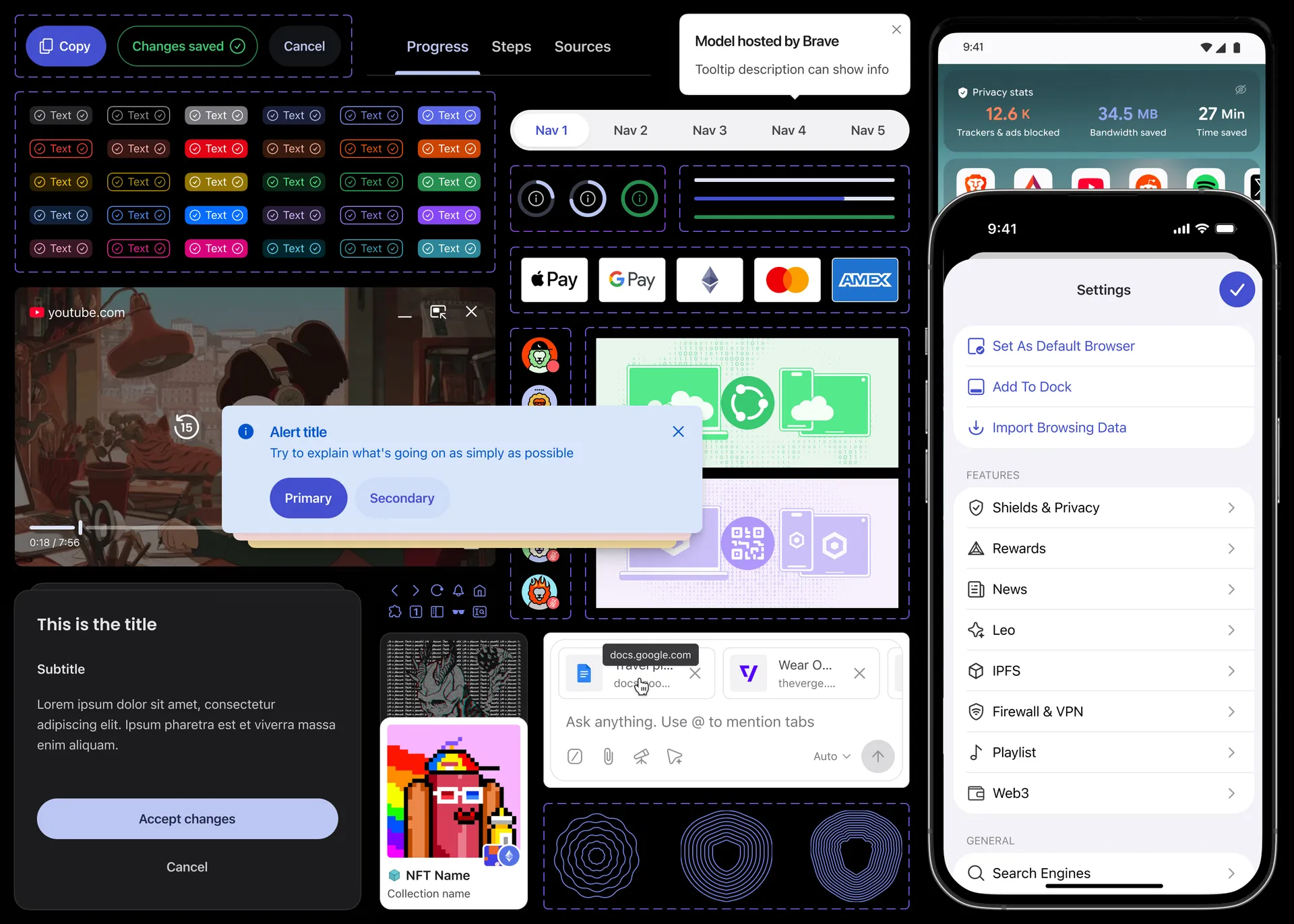 Some of the components of Nala: Brave's Design system.