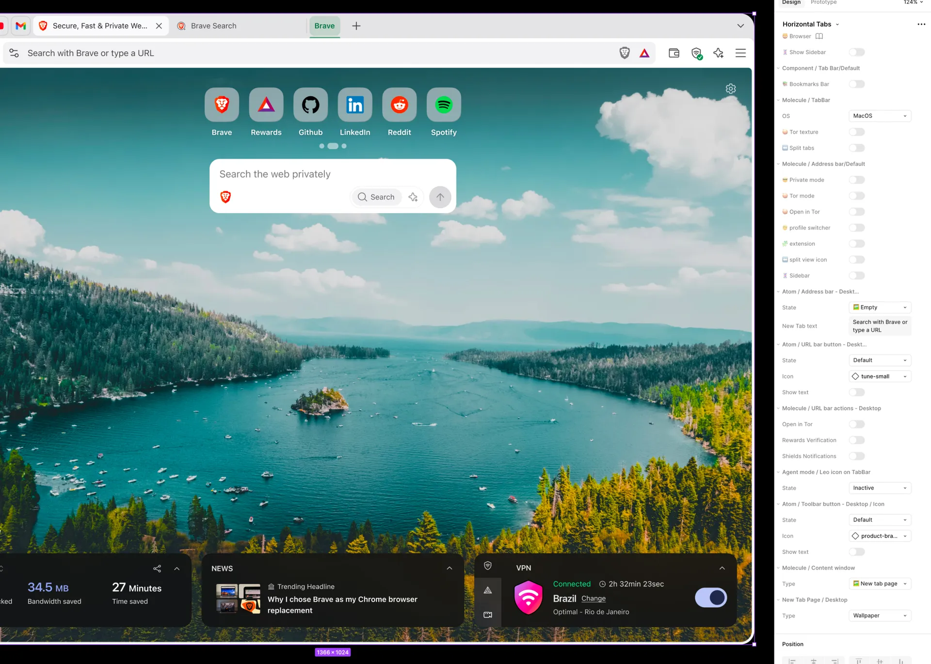 The browser frame component is one of the most complex components in Nala, with multiple variants and states.